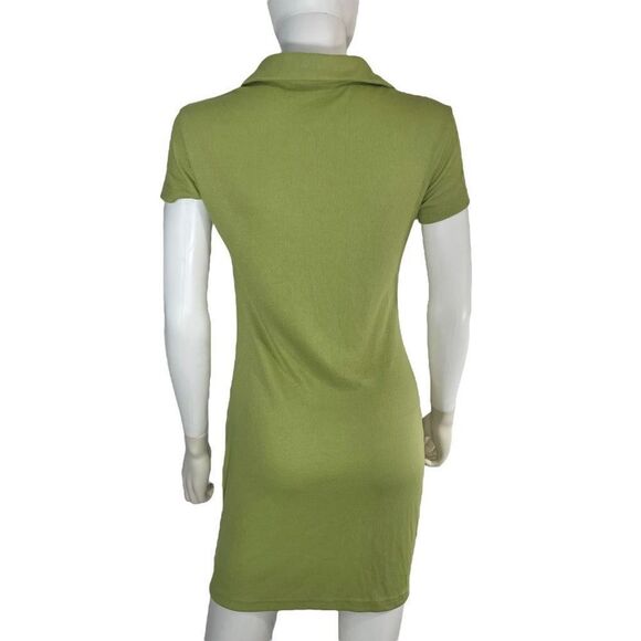 Shein Women’s Medium(6) Buttondown Green Short Sleeve Mini Dress Collared - Picture 3 of 5